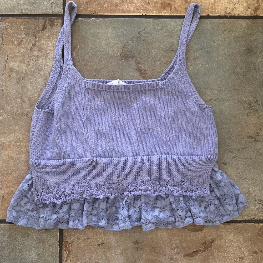 Zara Lilac Knit Lace Trim Top